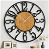 Mee 2ou Orologio da Parete Gigante 80cm, Silenzioso Stile Rustico in Metallo con Quadrante in Legno, Orologio a Batteria per Soggiorno, Camera, Cucina, Ufficio, Decorazione Casa