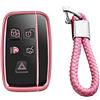 M.JVisun Morbido TPU Chiave Auto Protettiva Custodie Cover per Land Rover Discovery 4/Sport Freelander 2 per Range Rover Evoque/Sport/Velar Intelligente Chiave - Lucido Rosa - Intrecciato Portachiavi
