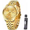 Raitown Orologi Uomo Acciaio Inox | 42mm Quadrante Grande con Indicatori Luminosi e Data | 3ATM Impermeabile | Movimento a Quarzo | Design Classico | Orologio da Uomo Oro