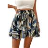 XFSRG Gonna Pantalone Donna Estivi Alta Vita Larga Elastica Eleganti Casual Corti Gonnapantalone con Cordoncino per Spiaggia Vacanze(Blu/XL)