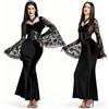 BuzzoXerex Vestito Gotico Donna, Morticia Addams Costume con Corsetto Nero, Collana, Pizzo Maniche a Tromba Velluto Costume Halloween Donna Vestito Medievale per Halloween, Cosplay (S)