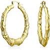 Bling Jewelry Orecchini a cerchio grandi in bambù cavo leggero per donne in ottone placcato oro 18K diametro 2 pollici