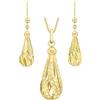 CARISSIMA Set orecchini e pendente a goccia semi-forati con taglio diamantato da donna in oro giallo 9 ct su collana curb, 46 cm