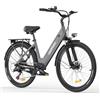 HillMiles MTB HillMiles MileCity1 Bicicletta elettrica per adulti da 26, batteria rimovibile da 36V 13Ah a 7 velocità, e-bike da 25 km/h e 80-100 km di autonomia per pendolari urbani (Grigio)