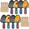 ipow 8 pezzi di ricambio per raclette, mini padelline antiaderente, triangolari per raclette con 8 pale in legno e manici isolanti colorati