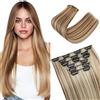 Elailite Extension Capelli Clip in Hair Extensions Castano Chiaro/Biondo Chiaro, 6 Fasce Separate Colorate Lisce 60cm Capelli Finti Sintetici Set da 6pcs 140g