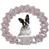 ONEFOJOJO Collare a catena per cani di piccola taglia, collare cubano in metallo diamantato, largo 15 mm, scintillante collana per cuccioli di taglia piccola, media e grande, rosa (25.4 cm)