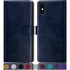 SUANPOT Cover per iPhone X/XS 5,8 pollici Blocco RFID Portafoglio Slot CarteSupporto Cellulare Magnetica custodia Pelle Sintetica Cover per apple X/XS Blu