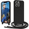 Ethanger Magnetica Cover con Cordino per iPhone 13 Pro Max Custodia con Tracolla [Compatibile con Magsafe] Collana in Silicone Liquido Custodia Protettiva Cover per iPhone 13 Pro Max Nero