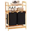 YOUDENOVA - Cesto portabiancheria con struttura in bambù, raccoglitore di biancheria con 2 ripiani con 2 sacchetti estraibili per camera da letto, bagno o lavanderia 93x64x33 cm Nero