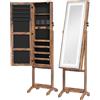 HOMCOM Specchio portagioie con LED, inclinabile, con serratura e 2 chiavi, Marrone rustico | Aosom Italy