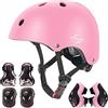 UniqueFit casco regolabile per bambini e set di protezioni ginocchiere gomitiere polsiere (Rosso, S(3-8 Years Old))