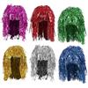 CHUNLINLAODA - Parrucca in lamina metallica, 6 pezzi, colore rosso, argento, oro, verde, rosa, blu - 38 cm x 14 cm x 2 cm - unisex - ricci - lucido - TIG - per feste a tema, costumi, carnevale, feste