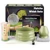 kurkip Kit per cerimonia matcha giapponese, 7 pezzi, frusta in bambù naturale, ciotola per matcha, paletta in bambù, colino, strofinaccio, supporto per frusta, set completo per matcha, colore verde a spirale