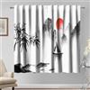 Kzzfqxb 107x215cm 2 Pannelli Tende Cinesi dipinte, Alba Montagne nere Bambù Pennello inchiostro Paesaggio Disegno Drappeggiate per finestre, Arte arredamento per soggiorno Camera da letto
