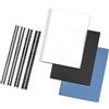 RAYSON Set di Rilegatura a Pettine, 100 Pettini (6, 8, 10, 12 mm), 20 Copertine in Plastica Rrasparente (150 micron), 10 nere e 10 blu Effetto Pelle