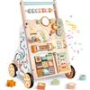 Weilim Carrello Primi Passi in Legno per Bambini - Girello Montessori con Centro Attività - Altezza e Velocità Regolabili - Giocattolo Educativo per Bimbi 12+ Mesi, Bambine e Bambini di 1 Anno (Naturale)