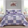 Mybedsoul - Set di biancheria per letto matrimoniale queen size, 3 pezzi, con copriletto trapuntato e motivo floreale stile boho, per tutte le stagioni, reversibile, 228,6 x 243,8 cm, colore: viola