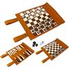 Andux Rollable 3 In 1 Scacchi Backgammon Gioco da Tavolo Set di Scacchi Portatile in Microfibra PGSLQ-01(Marrone)