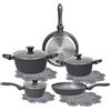 Tognana Cooking Circle Ardesia, Batteria di pentole e padelle antiaderenti con proteggi pentola, Set con 2 padelle, 3 casseruole, 3 coperchi trasparenti, 8 Pezzi, Alluminio, Grigio