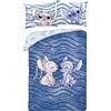 Halantex Set Letto STICH bacia ANGEL - da Disney Lilo e Stitch - Copripiumino Reversibile 140x200cm e Federa 70x90cm - Multicolore - 100% Cotone