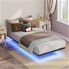 MAHANCRIS Struttura del Letto Sospeso 90 x 200 cm, Telaio in Metallo Letto Matrimoniale con Stazione di Ricarica e Luci LED, 1 Presa AC, 1 Porta USB-A e 1 Porta Type-C, Nero ABFHN636UE01