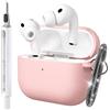 Seltureone Custodia per AirPods Pro 3 (2025) con Portachiavi e Kit di Pulizia, [LED Frontale Visibile] Cover Morbida in Silicone Antiurto,Supporto Ricarica Wireless per AirPods Pro 3 Cover - Rosa