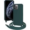 FERLAN Custodia per iPhone 11 Pro Max Cover con Cordino,Verde Silicone Antiurto TPU Morbido Case Corda Collana Necklace Regolabile Stylish con Catena Ultra Sottile Cover per iPhone 11 Pro Max,Verde scuro