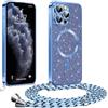 Phoona Glitter Cover per iPhone 11 Pro 5,8 con Cordino, Antiurto Silicone Protezione, Compatibile con MagSafe Cover con Cordino, Anti Graffi, Non Ingiallente, Blu