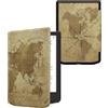 kwmobile Custodia eReader Compatibile con Pocketbook Verse/Pro/Color/Vivlio Light Cover - eBook Reader Flip Case - marrone/marrone chiaro - Mappamondo vintage
