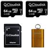 Cloudisk Confezione da 2 Schede Micro SD 64GB U3 C10, Memoria Ultra-Rapida con Adattatore e Lettore di Schede, Perfetta per Video 4K UHD, Full HD, Giochi, Droni, Fotocamere e Smartphone