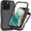 RonRun Cover Iphone 16Pro Max, Antiurto 360 Gradi Full Case con Protezione per Schermo Incorporata, Trasparente Rugged TPU Bumper Doppia Protettiva Case Nero