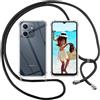 ISOI Cover con Cordino per Oppo A5x 4G / Oppo A5x 5G, Custodia Trasparente con Collana Tracolla Laccio Collo Ultra Sottile Morbido TPU Silicone Antiurto AntiGraffio Case, Nero