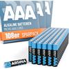 ABSINA 108x Pile AAA confezione grande 1,5V Alcaline - Batteria AAA di lunga durata per telecomandi, giocattoli, sveglie e altro - Pile ministilo
