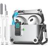 R-fun Compatibile con AirPods di terza generazione 2021 Custodia di ricarica, protezione completa contro le cadute Coperchio pop-up automatico Custodia con kit di pulizia e portachiavi,Argento