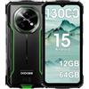 DOOGEE Fire 5 Rugged Smartphone, Batteria 13000mAh 10W 4G Android 15 Telefono Indistruttibile,6.6''HD+90Hz, 13MP+8MP AI Fotocamere Cellulare Antiurto, 12GB+64GB/2TB, IP68/NFC/OTG/3 slot (Verde)