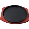 Generic Piatto da Bistecca in ghisa con Base in Legno, Dimensioni Personali, Tondo, sfrigolante, Carne, Padella per grigliate, per Cucina, 23 cm