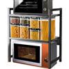 Shally Dogan Mensola Salvaspazio Porta Microonde in Acciaio, Scaffale da Cucina con Ripiano Portaspezie, Unità di Mensole a 2 Scomparti con Piedini Antiscivolo, Design Moderno (Nero + Nero)