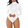 Joyshaper Body Donna Maniche Lunghe Collo Alto Elegant Bodysuit Tops Maglia Dolcevita T-shirt Aderente Tuta Tinta Unita, Bianco, XXL