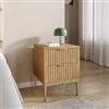 DEGHI Comodino 40x53h cm in legno naturale e cannettato con struttura in acciaio champagne - Kloser