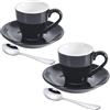 ionEgg Tazza da caffè in porcellana con piattino e mini cucchiaini in acciaio inox, 80 ml, confezione da 2, nero