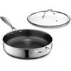 HexClad Padella ibrida antiaderente profonda da 4,5 litri con coperchio in vetro temperato, manico che mantiene il freddo, lavabile in lavastoviglie, adatta al forno fino a 480 °C, adatta a induzione