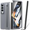 BAILI Custodia per Galaxy Z Fold4 con penna stilo, cover per Fold4 con supporto + slot per S Pen, pellicola protettiva frontale per Samsung Galaxy Z Fold4 con supporto pieghevole-Grigio