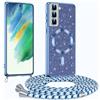 Phoona Glitter Cover per Samsung Galaxy S21 FE 6,4 con Cordino, Antiurto Silicone Protezione, Compatibile con MagSafe Cover con Cordino, Anti Graffi, Non Ingiallente,Blu