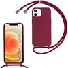 FERLAN Custodia per iPhone 12 Mini Cover con Cordino,Rosso Silicone Antiurto TPU Morbido Case Corda Collana Necklace Regolabile Stylish con Catena Ultra Sottile Cover per iPhone 12 Mini,Rosso
