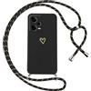 Oelrstfe Cover per Xiaomi Redmi Note 12 Pro 5G con Cordino,Custodia Silicone Morbido Sottile con Motivo Cuore e Collana Laccio Tracolla,Antiurto Antigraffio Corda Collo Regolabile Protettiva Case,Nero