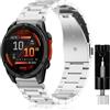 SeNool QuickFit 26mm Cinturino Compatibile con Garmin Enduro 3/Fenix 8 51mm/tactix 7 Amoled/Fenix 7X Pro Solar/Fenix 7X, Metallo Bracciale Compatibile con Garmin Fenix 6X GPS/Fenix 5X GPS - Argento