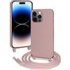FERLAN Custodia per iPhone 14 Pro Max Cover con Cordino,Rosa Silicone Antiurto TPU Morbido Case Corda Collana Necklace Regolabile Stylish con Catena Ultra Sottile Cover per iPhone 14 Pro Max,Rosa sabbia