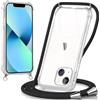 Oelrstfe Cover con Cordino per iPhone 13 mini, Trasparente Silicone Custodia con Regolabile Collana Laccio Tracolla, Antigraffio Proteggere Case Corda per iPhone 13mini, Nero