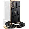 YAMCCCSE Cover per Samsung Galaxy A13 5G / A04S con Collana Amore Cuore Custodia per Silicone Sottile Laccio Tracolla Case con Protezione Fotocamera Dorata Placcatura Cornice Paraurti, Nero